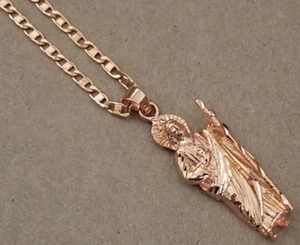 St. Jude Rose Roségold plattiert Charm & 23 Zoll lange Valentino Kette Set 2mm breit - Bild 1 von 4