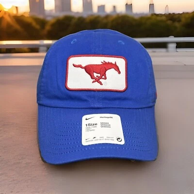 Nike SMU Mustangs Hat Heritage 86 Strapback Logo Blue Patch Swoosh Cap H71 - Image 1 of 4