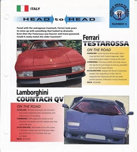 Ferrari Testarossa vs. Lamborghini Countach QV Comp Hoja de especificaciones Folleto HOT CARS - Imagen 1 de 3