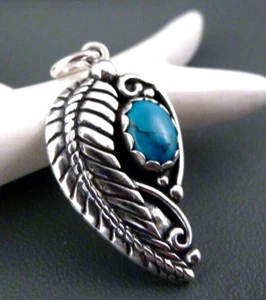 Original Vintage Joyería India Firmado Colgante Turquesa Plata 925 Indie Boho - Imagen 1 de 5