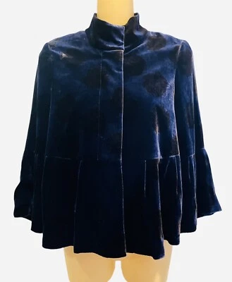 Abrigo Chaqueta Diane Von Furstenberg Recortado Mezcla Seda Azul Floral Terciopelo 0/XS Foto 1 de 4