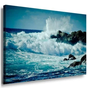 See Sturm Wellen Steine Leinwandbild AK Art Bilder Mehrfarbig Kunstdruck TOP XXL - Bild 1 von 1