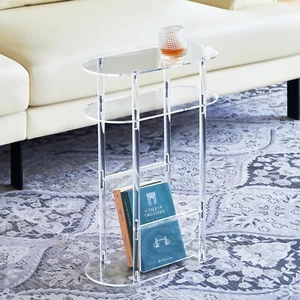 Acrylic Narrow Side Table 7" Wide Skinny Nightstand/Bedside Slim Small End Table - Picture 1 of 7