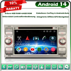 Radio Coche 8 Núcleos Android 14 Ford S/C-Max Galaxy Focus Kuga Fiesta Transit 4+64GB - Imagen 1 de 24