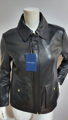 NUEVO COLE HAAN MUJER 100% GENUINO PIEL DE CORDERO LISO CUERO NEGRO TALLA S Foto 1 de 4