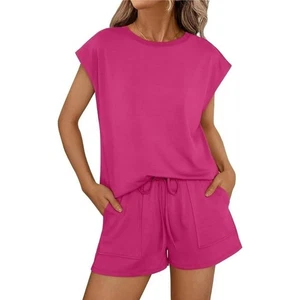 Set donna lounge camicia casual pantaloncini estivi due pezzi outfit taglie forti XXL NUOVO SENZA ETICHETTE - Foto 1 di 11