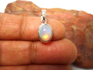 Small Natural Australian Opal Sterling Silver 925 Gemstone Pendant - Picture 1 of 7