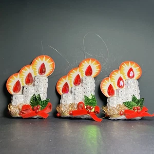Vintage Stecknadel Pailletten Perlen Weihnachten Kerzen Ornamente Set (3) Retro Schmuck - Bild 1 von 8