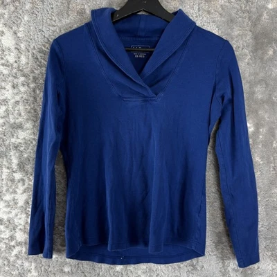 Top informal de algodón con cuello en V azul manga larga LL Bean talla XS Foto 1 de 4