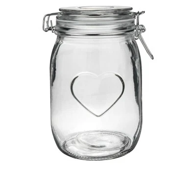 Herz Glas Vorratsdose Lebensmittel Behälter zum Aufbewahren 1 Liter Klar Seal - Bild 1 von 4