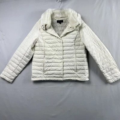 Talbots Down Puffer Jacket Small Ivory Faux Fur Collar Outdoor Winter Snap Up - Image 1 of 4