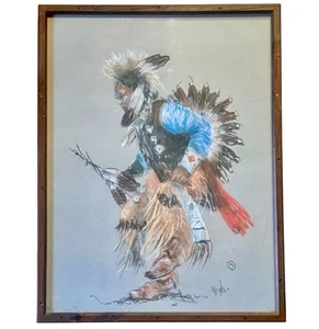 Vintage Nigh Native American Dancer Bleistift signierter Druck 26,5x20" mit Echtheitszertifikat Note - Bild 1 von 11
