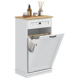 HOMCOM Mobile Bagno con Cesto Portabiancheria in Tessuto e Cassetto Bianco - Foto 1 di 10