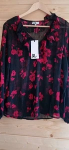 Be You Ruffle Neck Floral Blouse Size 14 with black vest NEW - Picture 1 of 6