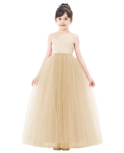 Criss-Cross Back Satin Flower Girl Dress Birthday Dress First Communion Dresses - Picture 1 of 22