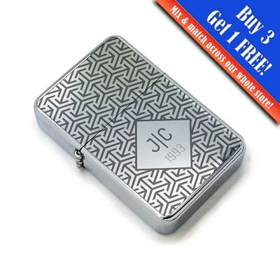 CNC GROUP Personalised polished steel lighter with Box Illusion pattern, gift box