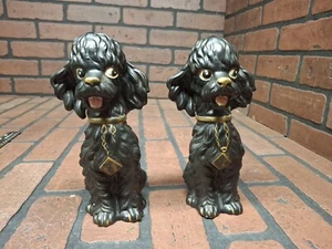 Vintage Standing POODLE Pair Ceramic Black MCM Hand Painted - Picture 1 of 5