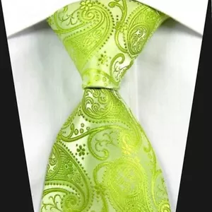 Mens Tie Sharp new Green Paisley Jacquard Silky Woven Necktie Wedding Gift - Picture 1 of 2