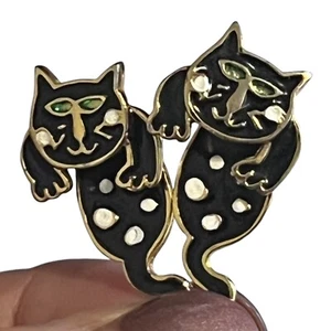 Hugging Cat Earrings Signed AIM 1990s Gold Plated 1” - Picture 1 of 5