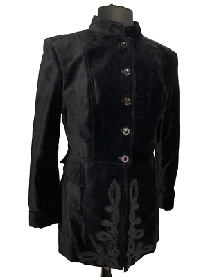 DKNY Vintage Black Velvet Blazer Jacket Womens XL Goth Holiday Y2K Embroidered - Image 1 of 4