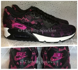 Custom NIKE AIR MAX 90 Crystal Bling Sparkle Trainers Pink, Black Jacquard UK 4 - Picture 1 of 7