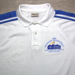 80s Vintage Print-Ons Polo Shirt 1988 Summer Ministries Religious USA Size M - Picture 1 of 5