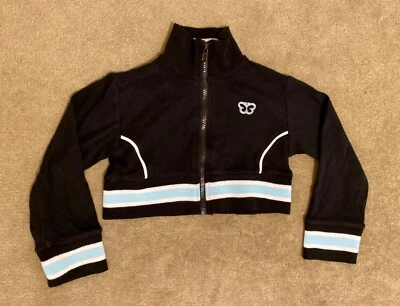 复古 Xhilaration 女孩 CROP TOP 长袖夹克-黑色棉质针织-拉链青年 XS — 第 1/4 张图片