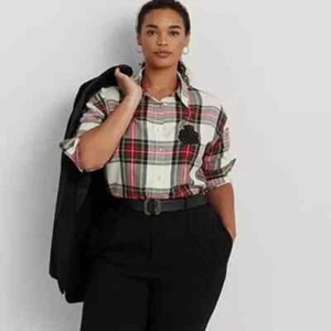 Lauren Ralph Lauren Bullion Checked Plaid Twill Shirt 3X Beaded Logo $145 NWT - Picture 1 of 11