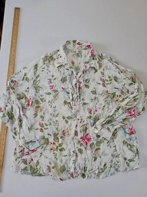 Ladies Blouse Changes By Together Size 28 Blue Print Long Sleeve Ruffle 14792 - Image 1 of 4