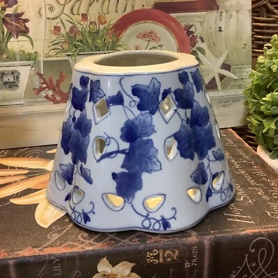 Blue & White~Floral Pattern~Candle Topper~2” Bottom Opening~FREE SHIPPING~ - Image 1 of 4