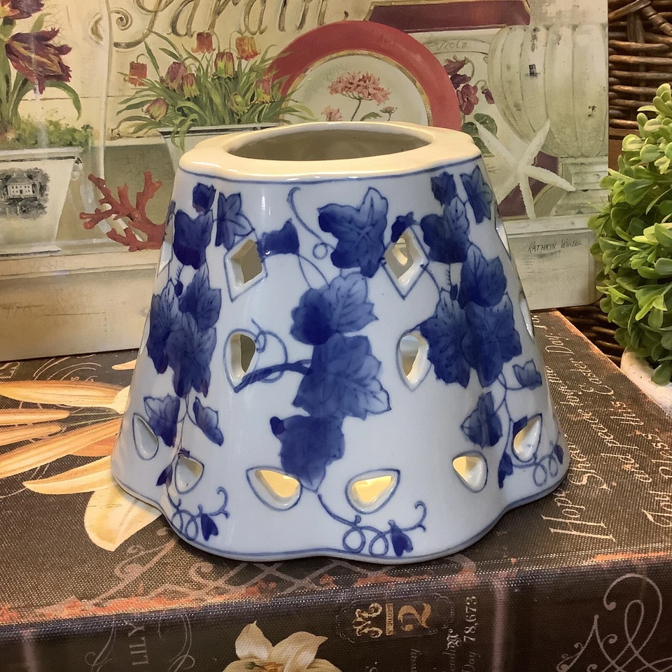 Blue & White~Floral Pattern~Candle Topper~2” Bottom Opening~FREE SHIPPING~ - Image 1 of 4