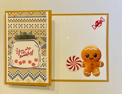 4 Stampin Up! SWEET JAR Gingerbread Man Sweetest Candy Peppermint Card Kit Foto 1 de 4