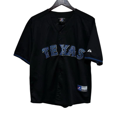 Rare Vintage Black Majestic Texas Rangers Jersey *Flawed* Size 48 / LG 22 x 29 - Image 1 of 4