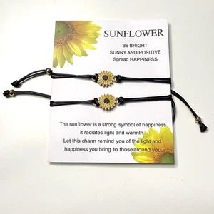 Sonnenblume Armbänder Freundschaft 2 Stück Schmuck Boho Geschenk Blume goldfarben - Bild 1 von 7