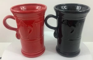 2 Stück Rot & Schwarz Fiestaware Groß Cappuccino Keramik Tassen Set 6" H - Bild 1 von 6