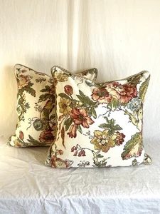 Pottery Barn Floral Linen Pillows Set of Two with Down Forms - Picture 1 of 11