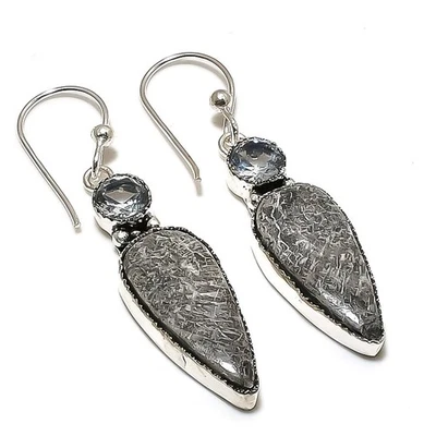 Pendiente de joyería de plata de ley 925 con piedras preciosas de topacio coral tañuelo 2,36" W024 Foto 1 de 2