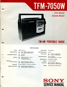 Sony TFM-7050W FM/AM Portable Radio Service Manual - Picture 1 of 3