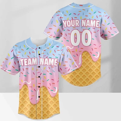 Camiseta de béisbol personalizada con goteo de helado, nombre y número personalizados para niños y adultos Foto 1 de 4