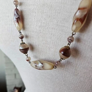 Antiguo Collar Alemán Impresionante Caramelo Crema Vintage Prensado a Mano Arte Vidrio Cuentas - Imagen 1 de 12