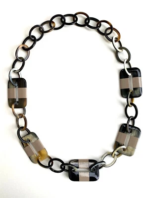 camilieri Horn Kette Büffelhorn  grau schwarz taupe Hornkette NEU - Bild 1 von 3