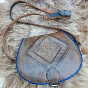 Bolso de Cuero Genuino Marrón Bandolera Hecho a Mano Azul Hombro Mujer Cartera - Imagen 1 de 12