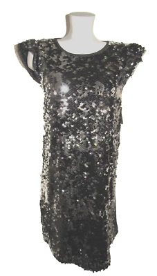 Novo com etiquetas, Wonder Nation Girls' XL 14-16, Vestido Shift Lantejoulas Preto e Prata, Boné Slvs - Imagem 1 de 4