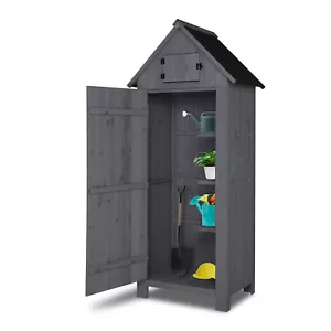 Vertical Shed Wooden Tool Storage Cabinet with Shelves Lockable House Garden - Picture 1 of 8