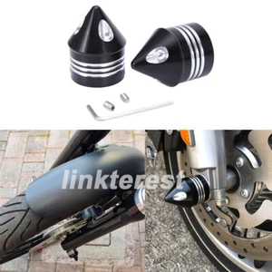 Black Thick Cut Front Wheel Axle Nut Cover Cap Aggressive for Harley Davidson - Imagen 1 de 12