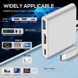 USB C to HDMI 4K 3 in 1 Multiport Adapter 100W USB-C PD Charging Port - Afbeelding 1 van 7