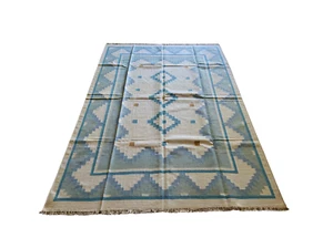 HANDWOVEN Cotton Panja Dhurrie AREA RUG 6x9FT INDIAN Modern Decor Living/Bedroom - Picture 1 of 5
