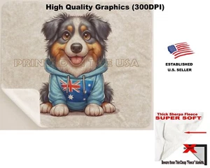 DigiPups Australian Shepherd Dog Flag Hoodie Cartoon Sherpa Fleece Throw Blanket - Picture 1 of 6