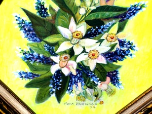 ORIGINAL Bluebonnet Royal Bouquet TX Pink Flowers Antique Oil Paining Vintage - Picture 1 of 10