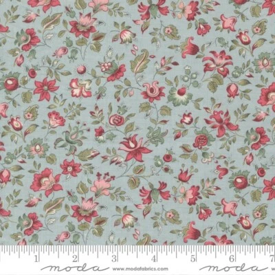 ANTOINETTE 3 YARDS French General Moda Fabric Quilt Floral Blue Shabby 13952-13 - Image 1 of 2